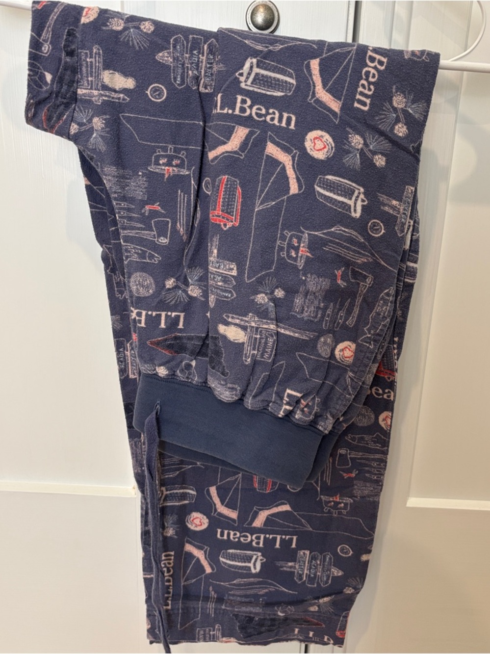 L.L. Bean Navy Blue and Light Pink Printed Fleece Pajama Pants